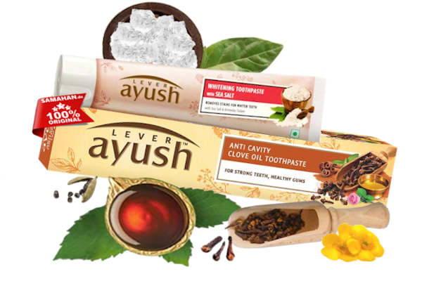 Produkte der Marke Ayush (Nelkenöl, Meersalz)